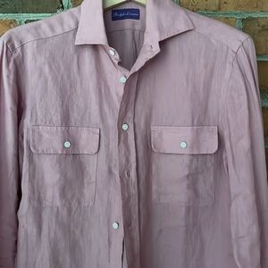 $495 Purple Label Pink linen shirt